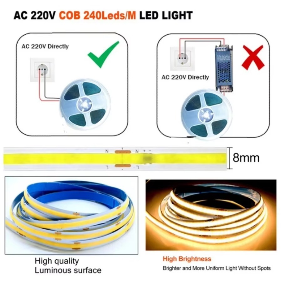 1-5m COB LED Işık Şeridi 220V  - Smart Home Living Room incelemesi ve fiyatı